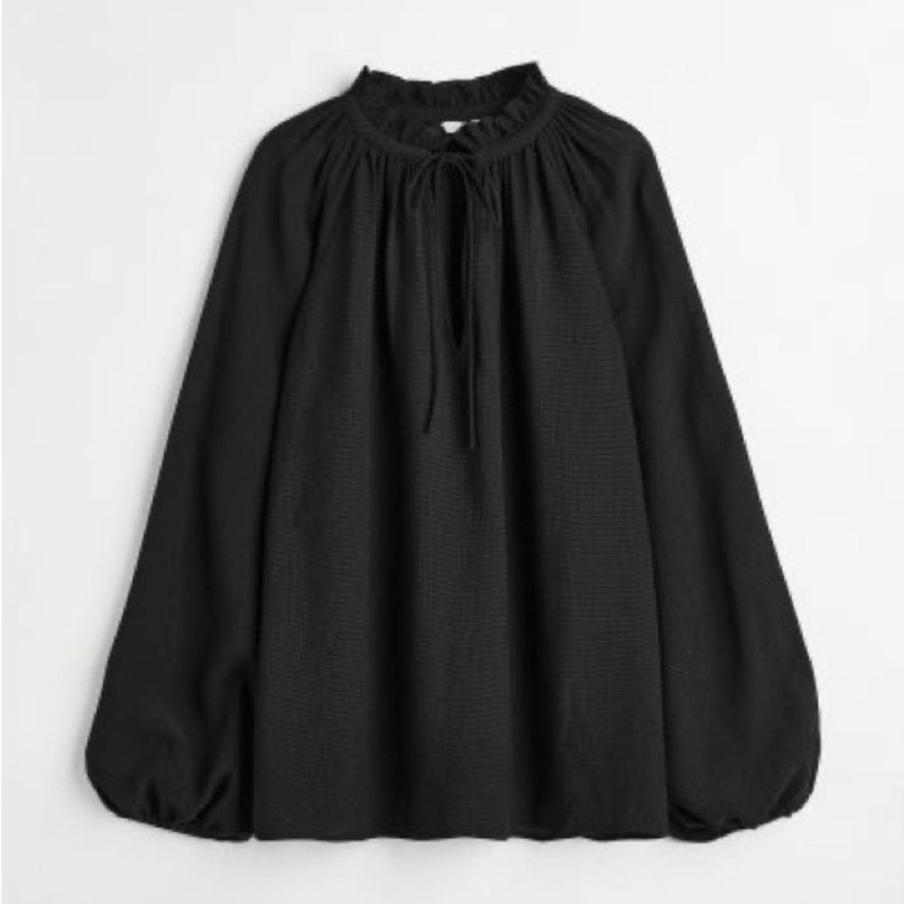 H&M Black Blouse With Tie Detail